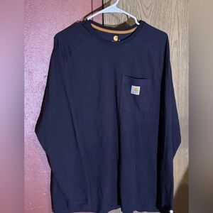 Men’s Carhartt Force Relaxed Fit Dark Blue Long Sleeve Tee Shirt Size Medium